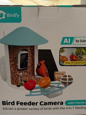Teal Bird Feeder Camera with Perch
